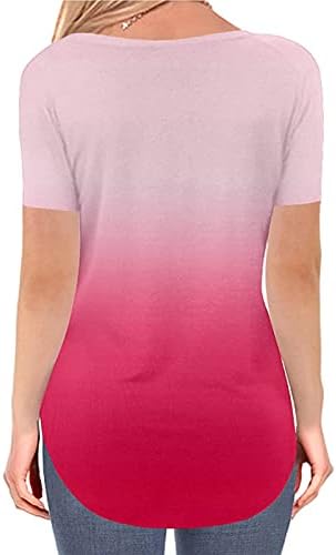 ıLUGU Moda Degrade Renk T-Shirt Kadınlar için Kısa Kollu V Yaka Gömlek Gevşek Casual Tee T-Shirt Tunik Bluzlar T