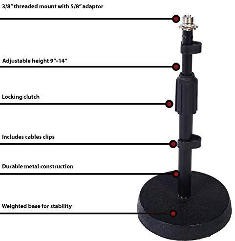LyxPro Masaüstü Mikrofon Standı, 9” -14 Ayarlanabilir Yükseklik Masa Mikrofon Tutucu, Ağırlıklı Dökme Demir Taban,