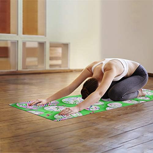 CirCleO Beyaz Yeşil Yoga Matı Kaymaz Sıcak Yoga Matı, Premium Fitness Yastıklama Matı Paskalya Şerit Yumurtaları