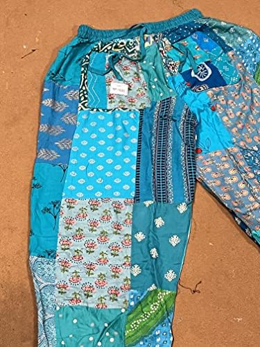 SAHİBA el sanatları Hindistan ® kadın patchwork geniş bacak Palazzo pantolon Yoga hippi harem pantolon (shi-yeşil),