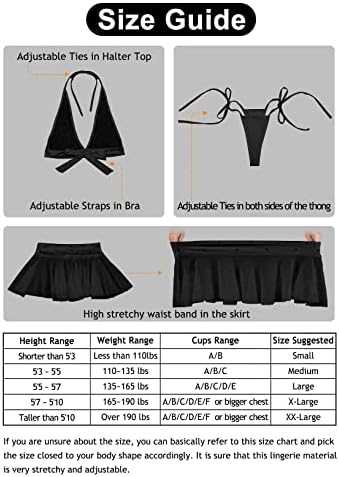 SoulBuds iç çamaşırı seti Kadınlar için 3 Adet Halter Üst ve Mini Etek G-String Pantolon Siyah