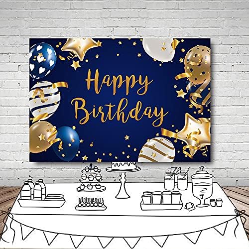 MEHOFOND 7x5ft Mutlu Doğum Günü Zemin Lacivert ve Altın Balonlar Arka Plan Çocuk Erkekler Bday Parti Kek Masa Malzemeleri