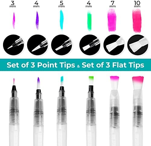 Su renk fırça kalem seti: Ohuhu suda çözünür renkli kalem suluboya için 6 suluboya boya fırçası seti Su bazlı işaretleyiciler