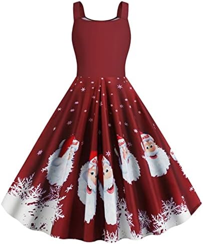 Salıncak Elbiseler kadın Sling Tankı Çay Elbise Noel Baskı Patchwork 1950s Vintage Rockabilly Balo Camiş Elbise