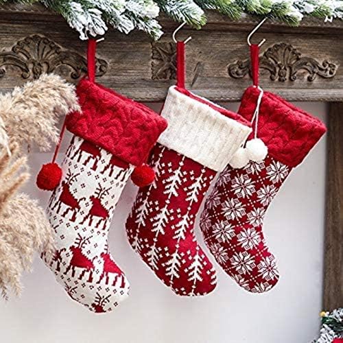 ZHAOSHUNLİ Noel Kolye Noel Çorap çocuk Hediye Çantası Noel Örme Noel Çorap İplik Çorap Kırmızı (Boyut : E)