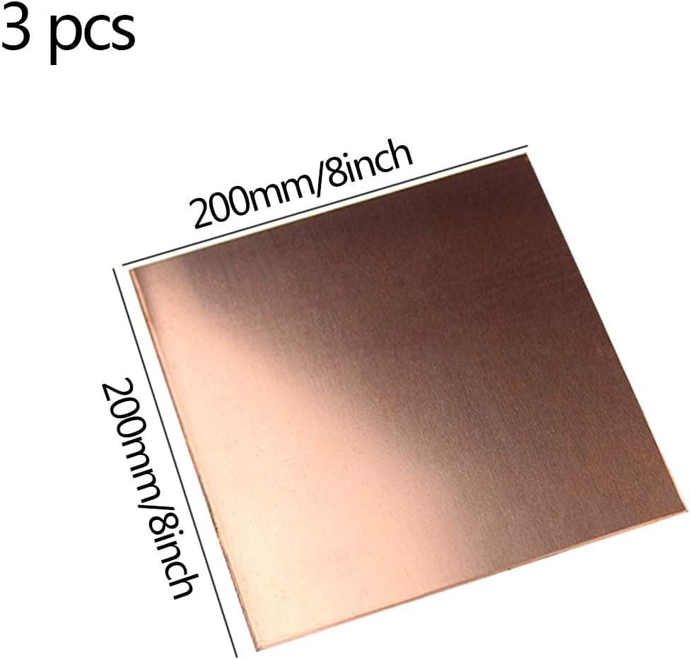 ZOENAE Bakır Levha Plaka Sanayi DIY Deney Shee Kalın:1mm/0.04 inç,3 Adet (Boyut : 200 * 200 * 1mm)