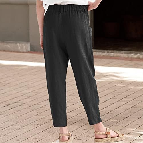 WOCACHI Bayan Rahat Gevşek Elastik Bel Pamuk Pantolon Kırpılmış Geniş Bacak Pantolon Baggy Düz Renk Pantolon Cepler