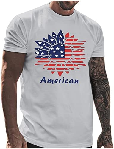ZDFER erkek Kısa Kollu Crewneck T-Shirt Düzenli Fit Bağımsızlık Günü Amerikan Bayrağı Baskı Klasik Yumuşak Tees Yaz