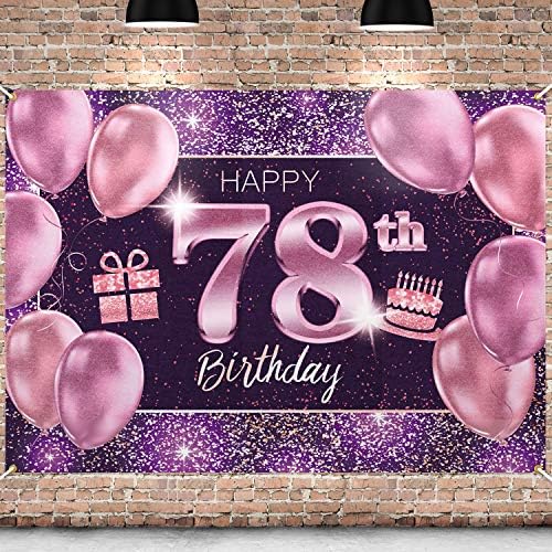 PAKBOOM Mutlu 78th Doğum Günü Afiş Zemin - 78 Doğum Günü Partisi Süslemeleri Malzemeleri Kadınlar için - Pembe Mor