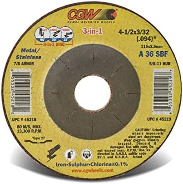 4-1 / 2 x 3/32 x 7/8 CGW 3'ü 1 arada Paslanmaz Çelik için Kesme Taşlama Diski (25)