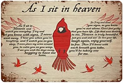 Ben cennette otururken gökten Düşen Eski bir Kardinal tabelası. Ev Duvar Dekorasyonu. Ev Garaj Bar Dekorasyon İşareti