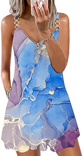 lczıwo rahat elbise Kadınlar için 2023 Yaz Moda Renk Blok Zip V Boyun Kolsuz Cep Fırfır Plaj Mini Elbise