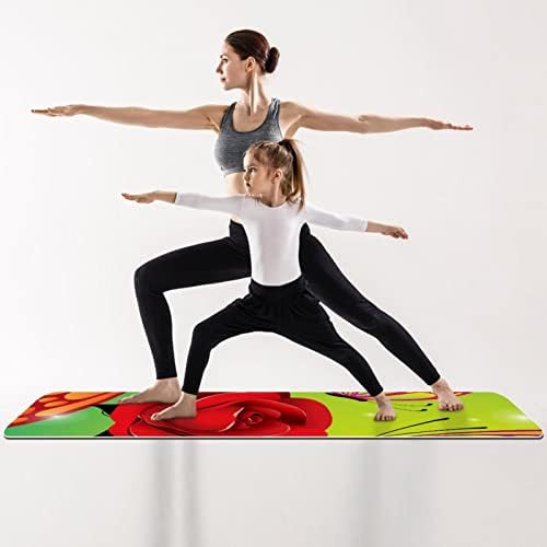 SDLKFRELİ 6mm Ekstra Kalın Yoga Mat, güzel Büyük Çiçek ve Kelebek Baskı Çevre Dostu TPE Egzersiz Paspaslar Pilates