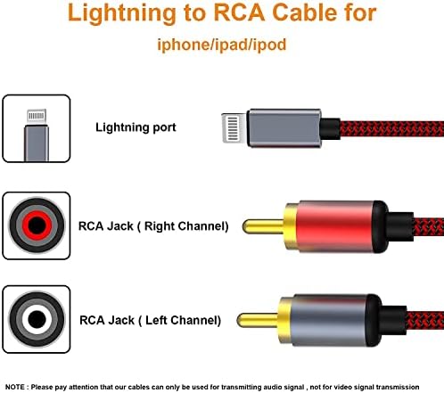 [Apple MFi Sertifikalı] Yıldırım RCA Kablosu Ses Aux Adaptörü，Yıldırım 2-Erkek Y Splitter Aux Kablosu ile uyumlu