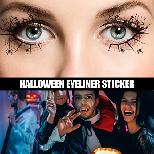 16 Adet Cadılar Bayramı Göz Farı Eyeliner Sticker Örümcek Web Kafatası Yarasa Göz Farı Çıkartmaları Kadınlar için