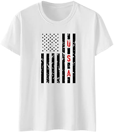 Bayan 4th Temmuz Üstleri Kısa Kollu ABD Bayrağı Şerit Yıldız Tişörtleri Gömlek Yuvarlak Boyun Rahat Egzersiz Egzersiz