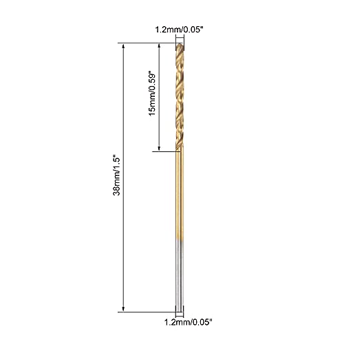 uxcell Yüksek Hızlı Çelik Düz Şaft Büküm Matkap Ucu Tam Zemin Titanyum Kaplı 1.7 mm Matkap Çapı 43mm Toplam Uzunluk