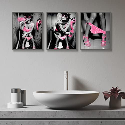 Luodroduo Moda Duvar Sanat Banyo Dekor Baskılar 6 Set Pembe Glam Glitter Doku Tuval Posterler Resimleri Resimleri