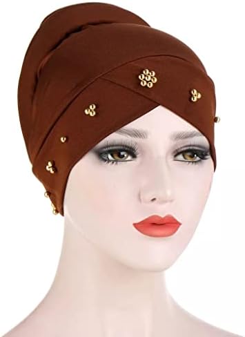 XXXDXDP Kadın Eşarp Şapka Düz Renk Boncuk Bayan Başörtüsü Türban Şapka Pamuklu Kapak İç Başörtüsü Kap Baş Aşınma