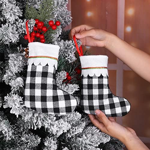 Hiwooii 24 Paketi İki Farklı Taraflı Noel Çorap 9 İnç Keçe Noel Çorap Buffalo Ekose Çorap için Noel Ağacı Duvar Şömine