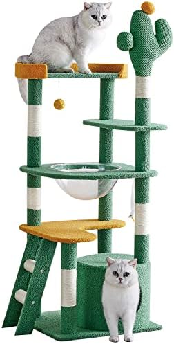 YARUOMY Kaktüs Kedi Ağacı Kapalı Kediler için Büyük Kedi Kulesi，56 inç Uzay Kapsülü Yuvalı Büyük Kediler için Çok