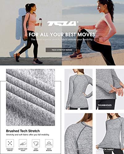TSLA kadın Uzun Kollu Gömlek, Hafif Crewneck Yoga Egzersiz Üstleri, Atletik Spor Performansı koşu tişörtü