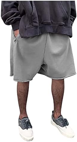 WENKOMG1 Şort Erkekler için, %100 % Pamuk Baggy Tarzı Şort Katı Hafif Streetwear Hippi Gevşek Fit Geniş Bacak Sandıklar