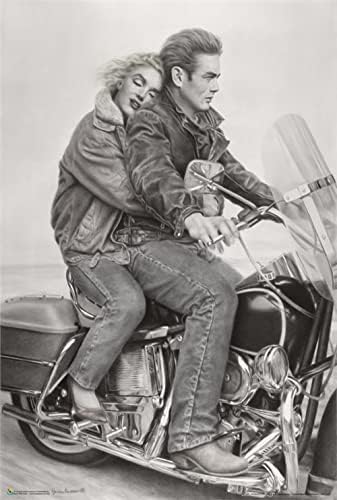 Akrep Posterler James Dean ve Marilyn Monroe Motosiklet Lamine Poster 24. 5x36. 5 inç